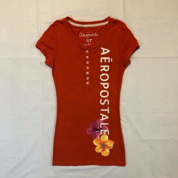 Aeropostale Women’s Short Sleeve Pullover Stretch Orange Graphic T-shirt S - Picture 1 of 9